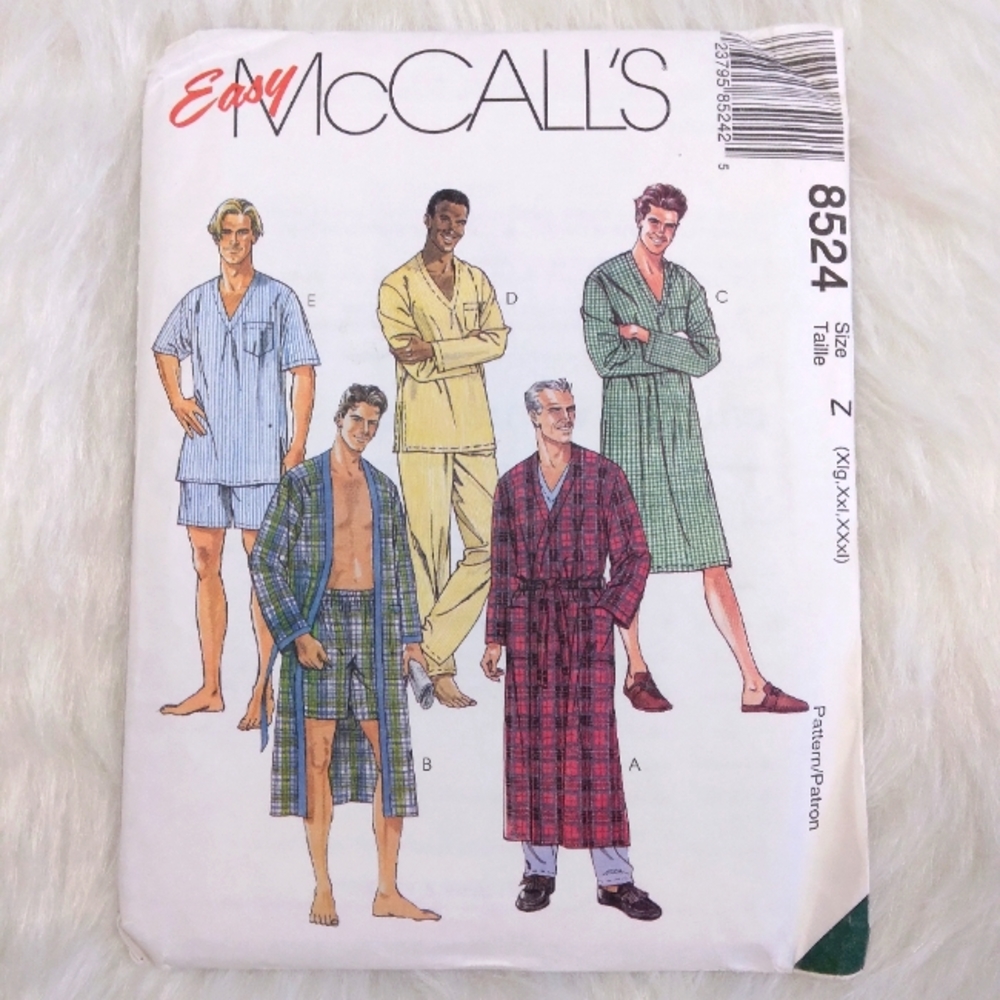 McCall's 8524 Men's Sleepwear Size XL-XXL-XXXL